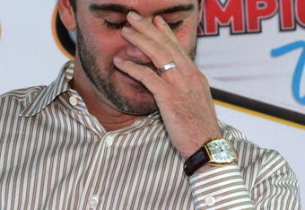 LAS VEGAS - DECEMBER 02:  Four time NASCAR Sprint Cup Series Champion Jimmie Johnson speaks at Las Vegas Motorspeedway for the Champions Roast during Day 1 of the NASCAR Sprint Cup Series Champions Week on December 2, 2009 in Las Vegas, Nevada.  (Photo by Todd Warshaw/Getty Images for NASCAR)