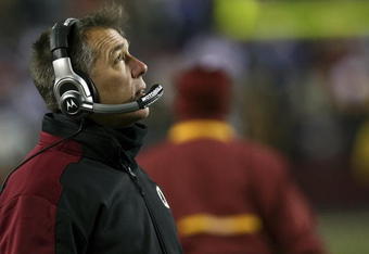 LANDOVER, MD - DECEMBER 21:  Washington Redskins Head Coach Jim Zorn looks on during a loss to the New York Giants at FedExField on December 21, 2009 in Landover, Maryland. The Giants beat the Redskins 45-12.  (Photo by Win McNamee/Getty Images)