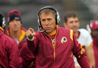 OAKLAND, CA - DECEMBER 13:  Head coach Jim Zorn of the Washington Redskins walks the sidelines during their game against the Oakland Raiders at Oakland-Alameda County Coliseum on December 13, 2009 in Oakland, California.  (Photo by Ezra Shaw/Getty Images)