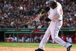 BOSTON - OCTOBER 11:  David Ortiz #34 of the Boston Red Sox hits a foul in the second inning during Game Three of the ALDS against of the Los Angeles Angels of Anaheim during the 2009 MLB Playoffs at Fenway Park on October 11, 2009 in Boston, Massachusetts. (Photo by Elsa/Getty Images)