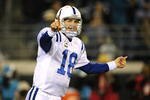 JACKSONVILLE, FL - DECEMBER 17:  Peyton Manning #18 of the Indianapolis Colts directs the offense against the Jacksonville Jaguars at Jacksonville Municipal Stadium on December 17, 2009 in Jacksonville, Florida.  (Photo by Sam Greenwood/Getty Images)
