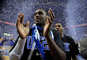 LEXINGTON, KY - DECEMBER 21:  Patrick Patterson #54 of the Kentucky Wildcats celebrates following the 88-44 victory over the Drexel Dragons at Rupp Arena on December 21, 2009 in Lexington, Kentucky. The victory was the 2,000th in the history of Kentucky basketball.  (Photo by Andy Lyons/Getty Images)