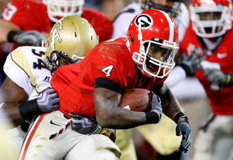 ATLANTA - NOVEMBER 28:  Caleb King #4 of the Georgia Bulldogs against the Georgia Tech Yellow Jackets at Bobby Dodd Stadium on November 28, 2009 in Atlanta, Georgia.  (Photo by Kevin C. Cox/Getty Images)