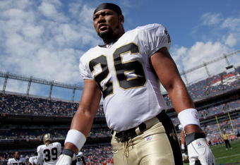 DENVER - SEPTEMBER 21:  Running back Deuce McAllister #26 of the New Orleans Saints leaves the field following warm up prior to facing the Denver Broncos during NFL action at Invesco Field at Mile High on September 21, 2008 in Denver, Colorado. The Broncos defeated the Saints 34-32.  (Photo by Doug Pensinger/Getty Images)