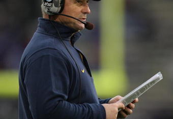 SEATTLE - DECEMBER 05:  Head coach Jeff Tedford of the California Bears looks on during the game against the Washington Huskies on December 5, 2009 at Husky Stadium in Seattle, Washington. The Huskies defeated the Bears 42-10. (Photo by Otto Greule Jr/Getty Images)