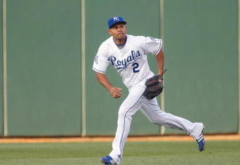 KANSAS CITY - MAY 14: Coco Crisp #2 of the Kansas City Royals runs to make a catch during the game between the Baltimore Orioles on May 14, 2009 at Kauffman Stadium in Kansas City, Missouri. (Photo by: Jamie Squire/Getty Images)