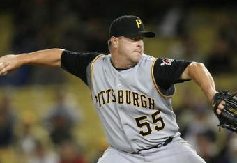 LOS ANGELES, CA - APRIL 14:  Matt Capps #55 of the Pittsburgh Pirates pitches against the Los Angeles Dodgers at Dodger Stadium on April 14, 2008 in Los Angeles, California.  (Photo by Lisa Blumenfeld/Getty Images)