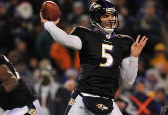 BALTIMORE - DECEMBER 20:  Joe Flacco #5 of the Baltimore Ravens passes against the Chicago Bears at M&T Bank Stadium on December 20, 2009 in Baltimore, Maryland. (Photo by Larry French/Getty Images)