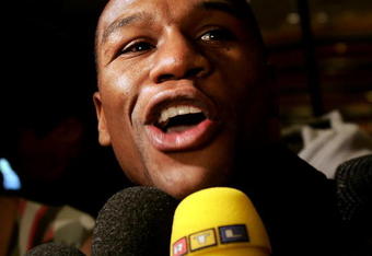 LAS VEGAS, NEVADA - DECEMBER 4:  Floyd Mayweather is interviewed at the MGM Grand Garden Arena December 4, 2007 in Las Vegas, Nevada. Mayweather Jr. will fight Ricky Hatton for the WBC welterweight championship on December 8. (Photo by John Gichigi/Getty Images)