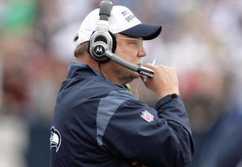 ORCHARD PARK, NY - SEPTEMBER 7:  Head coach Mike Holmgren of the Seattle Seahawks watches the action during the game against the Buffalo Bills at Ralph Wilson Stadium on September 7, 2008 in Orchard Park, New York. (Photo by: Rick Stewart/Getty Images)