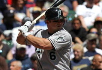 MILWAUKEE - MAY 14: Dan Uggla #6 of the Florida Marlins prepares to hit the ball against the Milwaukee Brewers on May 14, 2009 at Miller Park in Milwaukee, Wisconsin. The Brewers defeated the Marlins 5-3. (Photo by Jonathan Daniel/Getty Images)