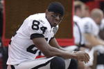 KANSAS CITY, MO - SEPTEMBER 20:  Javon Walker #84 of the Oakland Raiders looks on during the game against the Kansas City Chiefs at Arrowhead Stadium on September 20, 2009 in Kansas City, Missouri. (Photo by Jamie Squire/Getty Images)