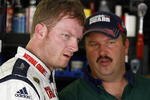 KANSAS CITY, KS - SEPTEMBER 26:  Dale Earnhardt Jr. (L), driver of the #88 AMP Energy/National Guard Chevrolet, speaks with crew chief Tony Eury Jr. (R), during practice for the NASCAR Sprint Cup Series Camping World RV 400 at Kansas Speedway on September 26, 2008 in Kansas City, Kansas.  (Photo by Jason Smith/Getty Images for NASCAR)