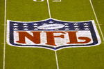 The NFL logo at midfield Nov. 13, 2006 as the Carolina Panthers host the Tampa Bay Buccaneers  on ESPN Monday Night Football in Charlotte.  The Panthers won 24 - 10.  (Photo by Al Messerschmidt/Getty Images)