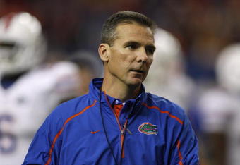 ATLANTA - DECEMBER 5:  Head coach Urban Meyer of the Florida Gators looks on against the Alabama Crimson Tide during the SEC Championship game at Georgia Dome on December 5, 2009 in Atlanta, Georgia.  (Photo by Chris Graythen/Getty Images)
