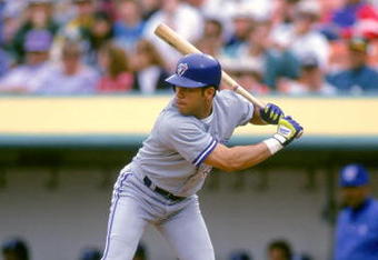 OAKLAND, CA - MAY 30:  Roberto Alomar #12 of the Toronto Blue Jays swings at an Oakland Athletics pitch during the game at the Oakland-Alameda County Coliseum in Oakland, California, on May 30, 1993.  (Photo by Otto Greule Jr/Getty Images) 