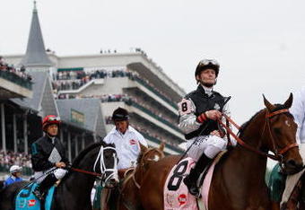 LOUISVILLE, KY - MAY 02:  Jockey Calvin Borel sits atop Mine That Bird prior to the 135th running of the Kentucky Derby on May 2, 2009 at Churchill Downs in Louisville, Kentucky.  (Photo by Jamie Squire/Getty Images)