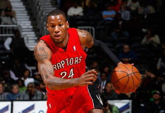 ATLANTA - DECEMBER 02:  Sonny Weems #24 of the Toronto Raptors against the Atlanta Hawks at Philips Arena on December 2, 2009 in Atlanta, Georgia.  NOTE TO USER: User expressly acknowledges and agrees that, by downloading and/or using this Photograph, User is consenting to the terms and conditions of the Getty Images License Agreement.  (Photo by Kevin C. Cox/Getty Images)
