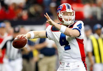 ATLANTA - DECEMBER 27:  Quarterback Brian Brohm #4 of the Buffalo Bills looks upfield against the Atlanta Falcons at Georgia Dome on December 27, 2009 in Atlanta, Georgia.  (Photo by Kevin C. Cox/Getty Images)