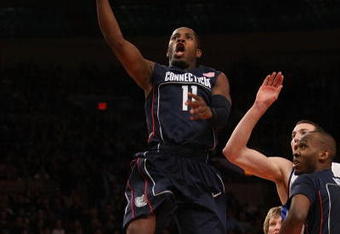 NEW YORK - NOVEMBER 27: Jerome Dyson #11 of the Connecticut Huskies lays the ball up against the Duke Blue Devils  during the Championship game at Madison Square Garden on November 27, 2009 in New York, New York.  (Photo by Nick Laham/Getty Images)