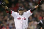 BOSTON - OCTOBER 24:  David Ortiz #34 of the Boston Red Sox reacts to the foul ball call during fifth inning of game two of the World Series on October 24, 2004 at Fenway Park in Boston, Massachusetts. (Photo by Elsa/Getty Images)