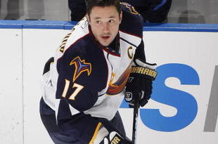 SUNRISE, FL - DECEMBER 5: Ilya Kovalchuk #17 of the Atlanta Thrashers warms up prior to the game against the Florida Panthers on December 5, 2009 at the BankAtlantic Center in Sunrise, Florida. (Photo by Joel Auerbach/Getty Images)