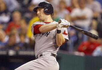 KANSAS CITY, MO - SEPTEMBER 24: Jason Bay #44 of the Boston Red Sox swings at the pitch during the game against the Kansas City Royals on September 24, 2009 at Kauffman Stadium in Kansas City, Missouri. (Photo by Jamie Squire/Getty Images)