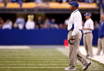 INDIANAPOLIS - DECEMBER 27:  Jim Caldwell the Head Coach of the Indianapolis Colts is pictured during the NFL game against the New York Jets at Lucas Oil Stadium on December 27, 2009 in Indianapolis, Indiana.  (Photo by Andy Lyons/Getty Images)