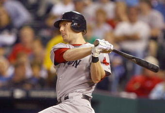 KANSAS CITY, MO - SEPTEMBER 24: Jason Bay #44 of the Boston Red Sox swings at the pitch during the game against the Kansas City Royals on September 24, 2009 at Kauffman Stadium in Kansas City, Missouri. (Photo by Jamie Squire/Getty Images)