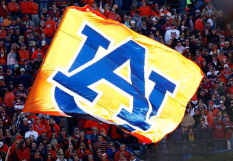 AUBURN, AL - NOVEMBER 27:  A flag for the Auburn Tigers is flown during the game against the Alabama Crimson Tide at Jordan-Hare Stadium on November 27, 2009 in Auburn, Alabama.  (Photo by Kevin C. Cox/Getty Images)