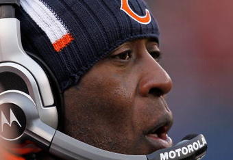 CHICAGO - DECEMBER 06: Head coach Lovie Smith of the Chicago Bears watches as his team takes on the St. Louis Rams at Soldier Field on December 6, 2009 in Chicago, Illinois. The Bears defeated the Rams 17-9. (Photo by Jonathan Daniel/Getty Images)