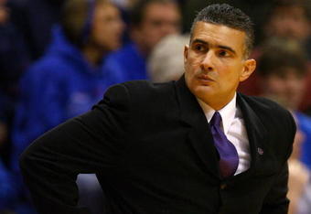 LAWRENCE, KS - JANUARY 13:  Head Coach Frank Martin of the Kansas State Wildcats looks on during the game against the Kansas Jayhawks on January 13, 2009 at Allen Fieldhouse in Lawrence, Kansas. The Jayhawks defeated the Wildcats 87-71. (Photo by Jamie Squire/Getty Images)