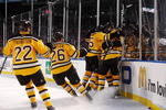 BOSTON - JANUARY 01:  The Boston Bruins celebrate defeating the Philadelphia Flyers 2-1 in overtime to win the 2010 Bridgestone Winter Classic at Fenway Park on January 1, 2010 in Boston, Massachusetts.  (Photo by Jim McIsaac/Getty Images)