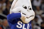 CLEVELAND - MARCH 16:  The Billiken, mascot of the St. Louis University Billikens entertains the crowd during round one of the Midwest NCAA Tournament Game against the Utah Runnin Utes at the Cleveland State University Convocation Center on March 16, 2000 in Cleveland, Ohio. The Runnin Utes defeated the Billikens 48-45.  (Photo by Doug Pensinger/Getty Images)