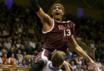 DURHAM, NC - JANUARY 06:  Deron Washington #13 of the Virginia Tech Hokies goes to the basket over Greg Paulus #3 of the Duke Blue Devils during their game on January 6, 2007 at Cameron Indoor Stadium in Durham, North Carolina.  (Photo by Streeter Lecka/Getty Images)