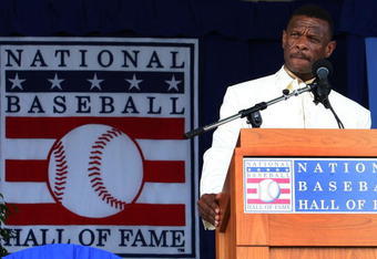 COOPERSTOWN, NY - JULY 26:  Rickey Henderson gives his induction speech at Clark Sports Center during the Baseball Hall of Fame induction ceremony on July 26, 2009 in Cooperstown, New York. Henderson is the all-time leader in stolen bases (1,406) and runs (2,295), a ten time All-Star, was the 1990 American League most valuable player and won two World Series titles.  (Photo by Jim McIsaac/Getty Images)