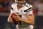EAST RUTHERFORD, NJ - NOVEMBER 8:  Philip Rivers #17 of the San Diego Chargers passes against the New York Giants at Giants Stadium on November 8, 2009 in East Rutherford, New Jersey. The Chargers defeated the Giants 21-20.  (Photo by Nick Laham/Getty Images)