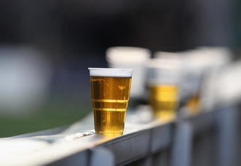 NORTHAMPTON, ENGLAND - DECEMBER 12:  Beer lined up during the Heineken Cup match between Northampton Saints and Benetton Treviso at Franklin's Gardens on December 12, 2009 in Northampton, England.  (Photo by David Rogers/Getty Images)