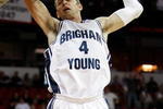 LAS VEGAS - MARCH 13:  Jackson Emery #4 of the Brigham Young University Cougars dunks against the San Diego State Aztecs during a semifinal game of the Conoco Mountain West Conference Basketball Championships at the Thomas & Mack Center March 13, 2009 in Las Vegas, Nevada.  (Photo by Ethan Miller/Getty Images)