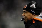 EAST RUTHERFORD, NJ - JANUARY 03:  Marvin Lewis, Head Coach of the Cincinnati Bengals, looks on during the game against the New York Jets at Giants Stadium on January 3, 2010 in East Rutherford, New Jersey.  (Photo by Jeff Zelevansky/Getty Images)