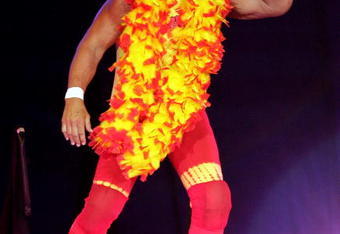 PERTH, AUSTRALIA - NOVEMBER 24:  Hulk Hogan enters the stage prior to his bout against Rick Flair during the Hulkamania Tour at the Burswood Dome on November 24, 2009 in Perth, Australia.  (Photo by Paul Kane/Getty Images)