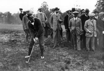 JUN 1920:  WALTER HAGEN OF THE UNITED STATES IN ACTION DURING A GOLF MATCH BETWEEN ENGLAND AND AMERICA. Mandatory Credit: Allsport Hulton/Archive