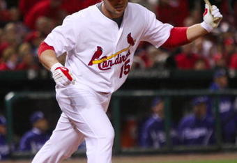 ST. LOUIS, MO - OCTOBER 10:  Matt Holliday #15 of the St. Louis Cardinals reacts to hitting the third out in the eighth inning against the Los Angeles Dodgers in Game Three of the NLDS during the 2009 MLB Playoffs at Busch Stadium on October 10, 2009 in St. Louis, Missouri. (Photo by Dilip Vishwanat/Getty Images)