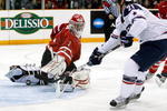 SASKATOON, SK - JANUARY 5:  Derek Stepan #21 of Team USA scores a goal on Jake Allen #1 of Team Canada during the 2010 IIHF World Junior Championship Tournament Gold Medal game on January 5, 2010 at the Credit Union Centre in Saskatoon, Saskatchewan, Canada.  (Photo by Richard Wolowicz/Getty Images)