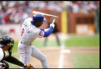1991:  Outfielder Andre Dawson of the Chicago Cubs breaks his bat during a game against the San Francisco Giants at Candlestick Park in San Francisco, California.  Mandatory Credit: Otto Greule  /Allsport