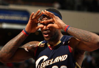 SACRAMENTO, CA - DECEMBER 23:  LeBron James #23 of the Cleveland Cavaliers celebrates against the Sacramento Kings during an NBA game at ARCO Arena on December 23, 2009 in Sacramento, California.  NOTE TO USER: User expressly acknowledges and agrees that, by downloading and/or using this Photograph, user is consenting to the terms and conditions of the Getty Images License Agreement.  (Photo by Jed Jacobsohn/Getty Images)