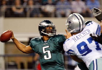 ARLINGTON, TX - JANUARY 03:  Quarterback Donovan McNabb #5 of the Philadelphia Eagles at Cowboys Stadium on January 3, 2010 in Arlington, Texas.  (Photo by Ronald Martinez/Getty Images)