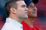BOSTON - APRIL 24: General Manager Theo Epstein and Manger Terry Francona of the Boston Red Sox watch the pre-game action before a game with the New York Yankees at Fenway Park, April 24, 2009, in Boston, Massachusetts. (Photo by Jim Rogash/Getty Images)