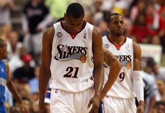 PHILADELPHIA - APRIL 26:  Thaddeus Young #21 of the Philadelphia 76ers reacts against the Orlando Magic during Game Four of the Eastern Conference Quarterfinals during the 2009 NBA Playoffs at the Wachovia Center on April 26, 2009 in Philadelphia, Pennsylvania. Orlando defeated Philadelphia 84-81 to even the series at 2 games each. NOTE TO USER: User expressly acknowledges and agrees that, by downloading and/or using this Photograph, user is consenting to the terms and conditions of the Getty Images License Agreement.  (Photo by Jim McIsaac/Getty Images)