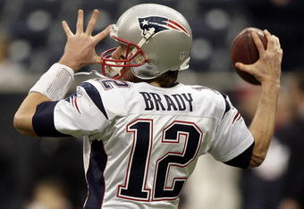 HOUSTON - JANUARY 03:  Quarterback Tom Brady #12 of the New England Patriots warms up before playing the Houston Texans at Reliant Stadium on January 3, 2010 in Houston, Texas.  (Photo by Bob Levey/Getty Images)